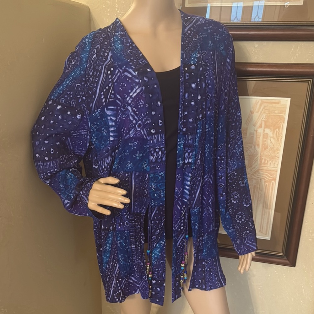 Laura Kieffer Susan Burrowes Vintage Beaded Open Top Cardigan sz 18